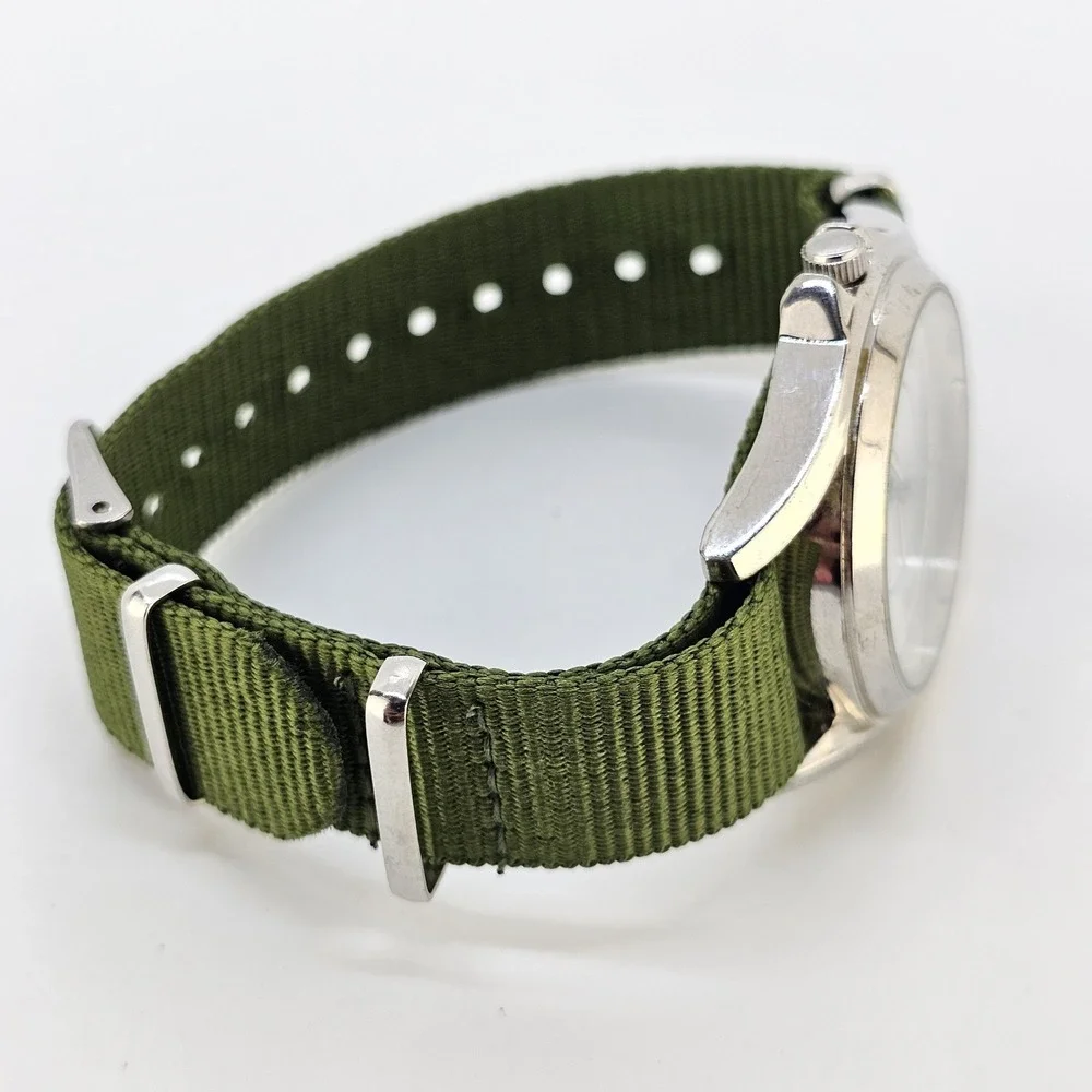 Folio Men's Analog Watch 38MM Gray Dial NEW Army Green Canvas Band NEW Battery